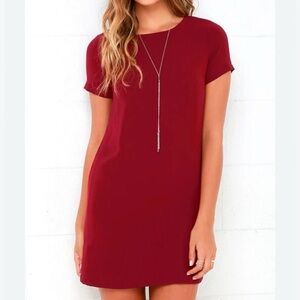 LULUS Wine Red Shift and Shout Mini Shift Dress Short Sleeve Women's XS